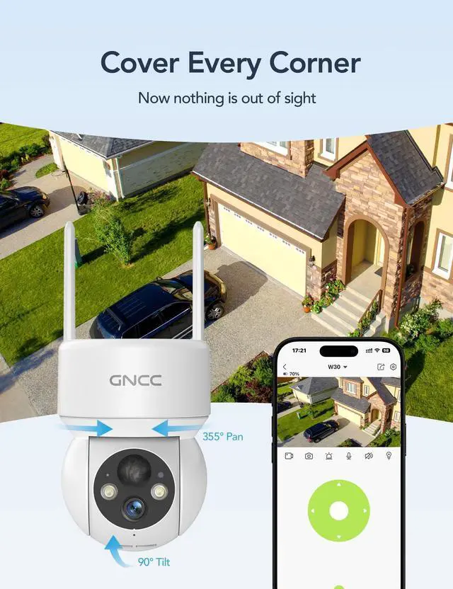 Alt view image 10 of 14 - Solar Security Cameras Wireless Outdoor 2.4G WiFi, 360° View, Solar/Battery Powered, AI Human Detection, Color Night Vision, 2-Way Audio, Spotlight Siren Alarm, IP65 Waterproof, SD/Cloud Storage