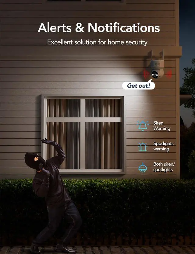 Alt view image 12 of 14 - Solar Security Cameras Wireless Outdoor 2.4G WiFi, 360° View, Solar/Battery Powered, AI Human Detection, Color Night Vision, 2-Way Audio, Spotlight Siren Alarm, IP65 Waterproof, SD/Cloud Storage