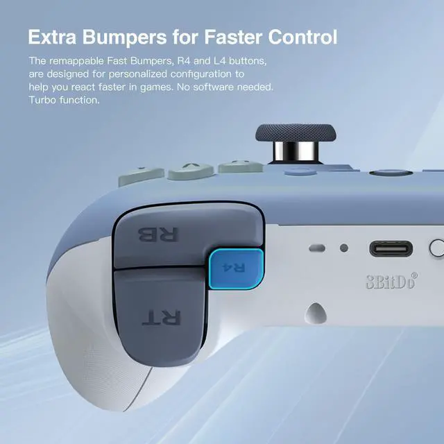 Alt view image 9 of 12 - Ultimate 2C Wireless Controller for Windows PC and Android, with 1000Hz Polling Rate, Hall Effect Joysticks and Hall Triggers, and Remappable L4/R4 Bumpers (Dark Blue)