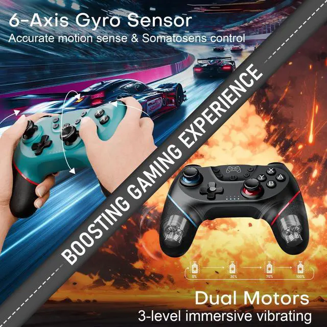 Alt view image 9 of 14 - Switch Controllers, 2 Pack Wireless Pro Controller for Switch 2/Lite/OLED with Mappable Buttons, Hall Effect Gaming Controller for PC/Android with Motion Control/Vibration/Turbo/Wake Up