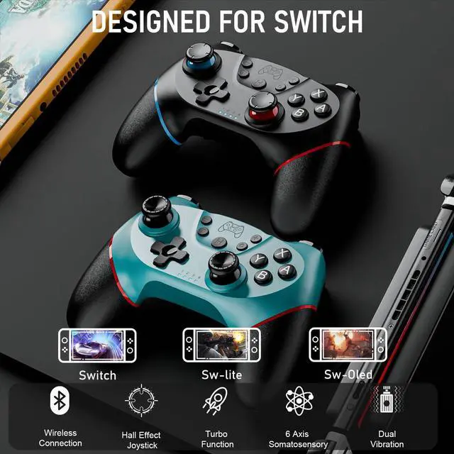 Alt view image 12 of 14 - Switch Controllers, 2 Pack Wireless Pro Controller for Switch 2/Lite/OLED with Mappable Buttons, Hall Effect Gaming Controller for PC/Android with Motion Control/Vibration/Turbo/Wake Up