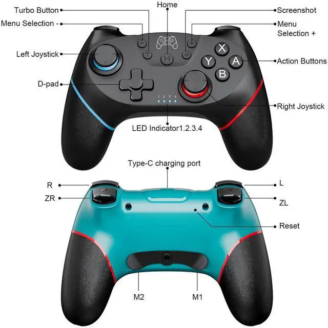 Alt view image 14 of 14 - Switch Controllers, 2 Pack Wireless Pro Controller for Switch 2/Lite/OLED with Mappable Buttons, Hall Effect Gaming Controller for PC/Android with Motion Control/Vibration/Turbo/Wake Up