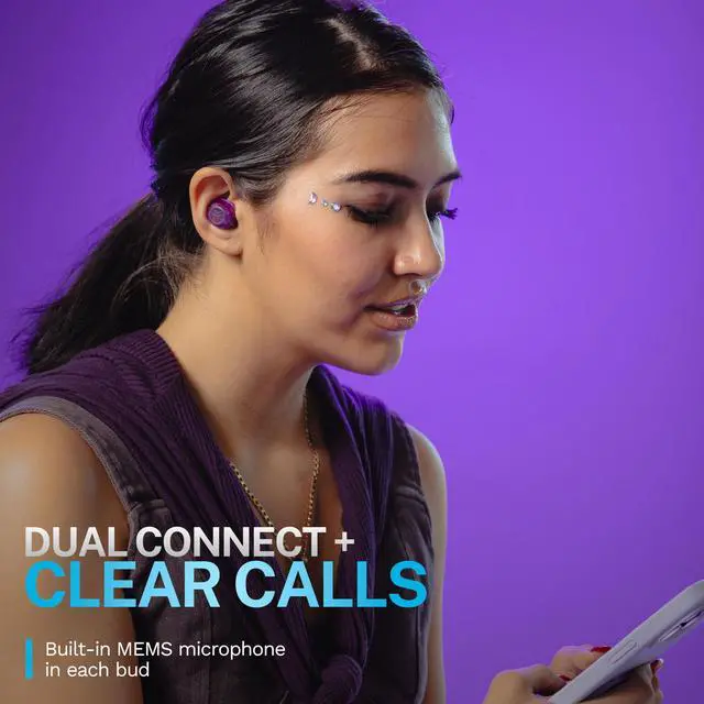 Alt view image 12 of 14 - Go Pop ANC True Wireless Earbuds & Charging Case, Transparent Purple, Active Noise Cancelling, 10mm Drivers, Dual Connect, Customize Your Sound with App, Be Aware Mode, MEMS Microphone