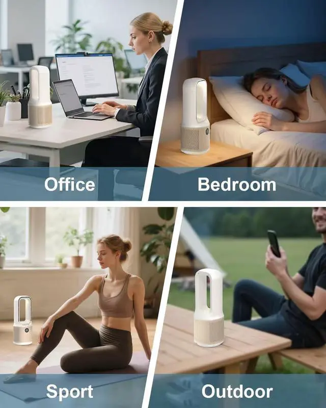 Alt view image 14 of 14 - 14 Inch Bladeless Desk Fan, USB Rechargeable Personal Cooling Fan, Small Ultra Quiet, 9 Wind Speeds, 3 LED Night Light, 60° Oscillation, 1-9H Timer, Child & Pet Safe for Home Office Bedroom Desktop