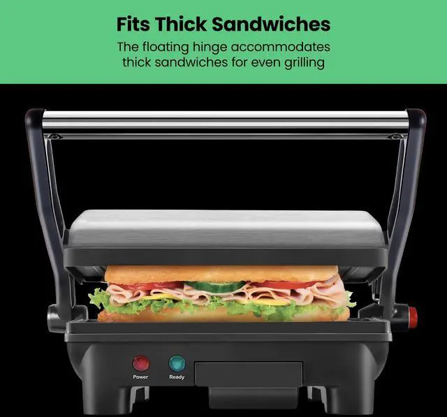 Alt view image 13 of 14 - Electric Panini Press Grill, Compact 2-Slice Sandwich Maker, Non-Stick Coated Plates, Opens 180 Degrees, Dishwasher Safe, Removable Drip Tray, Stainless Steel/Black