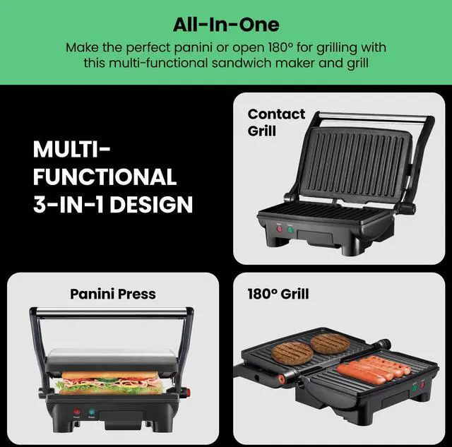 Alt view image 10 of 14 - Electric Panini Press Grill, Compact 2-Slice Sandwich Maker, Non-Stick Coated Plates, Opens 180 Degrees, Dishwasher Safe, Removable Drip Tray, Stainless Steel/Black