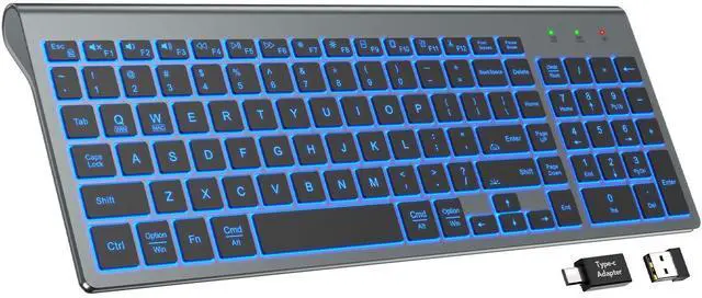 Alt view image 8 of 14 - Wireless Keyboard with 7 Colored Backlits, Rechargeable Silent Compact Cordless Computer Keyboard with Low Profile Quiet Light Up Keys for Windows, PC, Linux, Chrome, Mac (Grey)