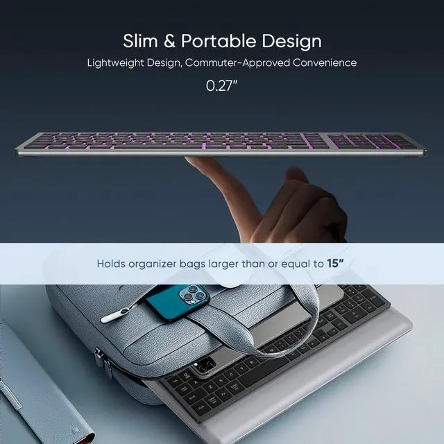 Alt view image 11 of 14 - Wireless Keyboard with 7 Colored Backlits, Rechargeable Silent Compact Cordless Computer Keyboard with Low Profile Quiet Light Up Keys for Windows, PC, Linux, Chrome, Mac (Grey)