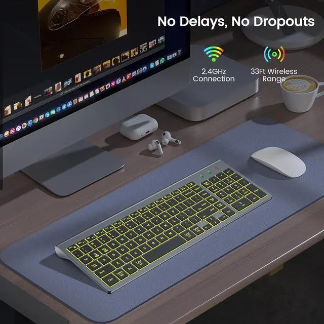 Alt view image 14 of 14 - Wireless Keyboard with 7 Colored Backlits, Rechargeable Silent Compact Cordless Computer Keyboard with Low Profile Quiet Light Up Keys for Windows, PC, Linux, Chrome, Mac (Grey)