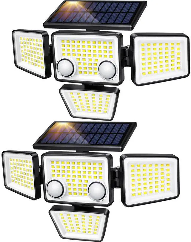 Alt view image 8 of 14 - Solar Outdoor Lights - 3000LM 188 LED Motion Sensor Outdoor Lights, 4 Heads Security Light,IP65 Waterproof, Easy Install,270°Wide Angle Flood Wall Light with 3 Modes for Backyard Yard (2 Pack)