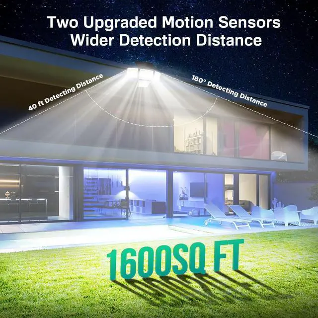 Alt view image 11 of 14 - Solar Outdoor Lights - 3000LM 188 LED Motion Sensor Outdoor Lights, 4 Heads Security Light,IP65 Waterproof, Easy Install,270°Wide Angle Flood Wall Light with 3 Modes for Backyard Yard (2 Pack)