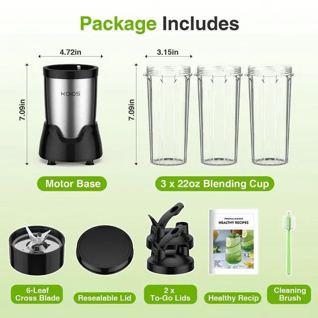 Alt view image 11 of 14 - Blender for Smoothies,Personal Blender for Shakes and Smoothies with 3 * 22oz To-Go Cups,22000 RPM Smoothie Maker,Detachable 6-leaf Blade Portable Blenders for kitchen,Black