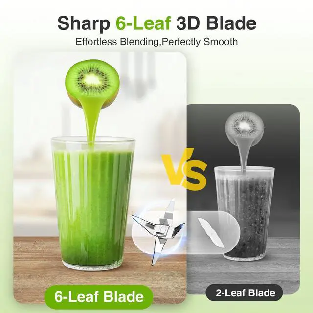 Alt view image 13 of 14 - Blender for Smoothies,Personal Blender for Shakes and Smoothies with 3 * 22oz To-Go Cups,22000 RPM Smoothie Maker,Detachable 6-leaf Blade Portable Blenders for kitchen,Black