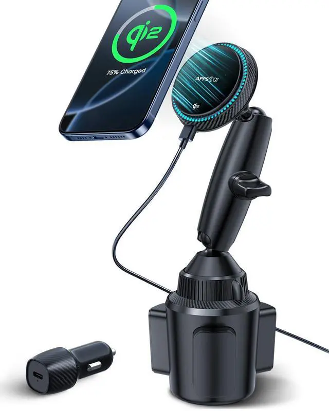 Alt view image 8 of 14 - Upgraded for QI2 Magsafe Cup Holder Charger, Car Mount Charger 15W Fast Charging, Wireless Magnetic Cell Phone Stand with Tri-Pivot Arm for iPhone 17 Air Pro Max Plus 16 15 14 13 12