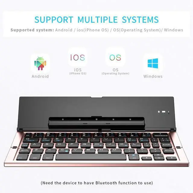 Alt view image 9 of 14 - Bluetooth Keyboard Foldable Portable Folding Travel Keyboard for iPhone 15 Pro Plus/Xs/max/x/14/13 /12/11 /iPad/iPad mini 4, Samsung Android Tablet Smart Phone (Rose Gold)