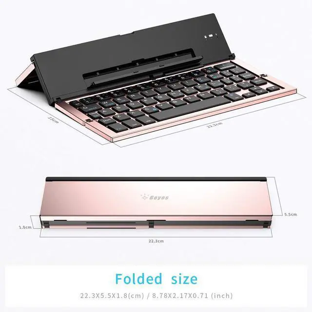 Alt view image 10 of 14 - Bluetooth Keyboard Foldable Portable Folding Travel Keyboard for iPhone 15 Pro Plus/Xs/max/x/14/13 /12/11 /iPad/iPad mini 4, Samsung Android Tablet Smart Phone (Rose Gold)