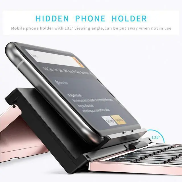 Alt view image 11 of 14 - Bluetooth Keyboard Foldable Portable Folding Travel Keyboard for iPhone 15 Pro Plus/Xs/max/x/14/13 /12/11 /iPad/iPad mini 4, Samsung Android Tablet Smart Phone (Rose Gold)