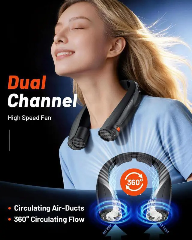 Alt view image 14 of 14 - Portable Neck Fan, 6000mAh Rechargeable Personal Fan with 6 Speeds, Up to 20 Hours Runtime, 360° Cooling Wearable Fan with LED Light, Hands-Free Fan for Travel Camping Outdoor