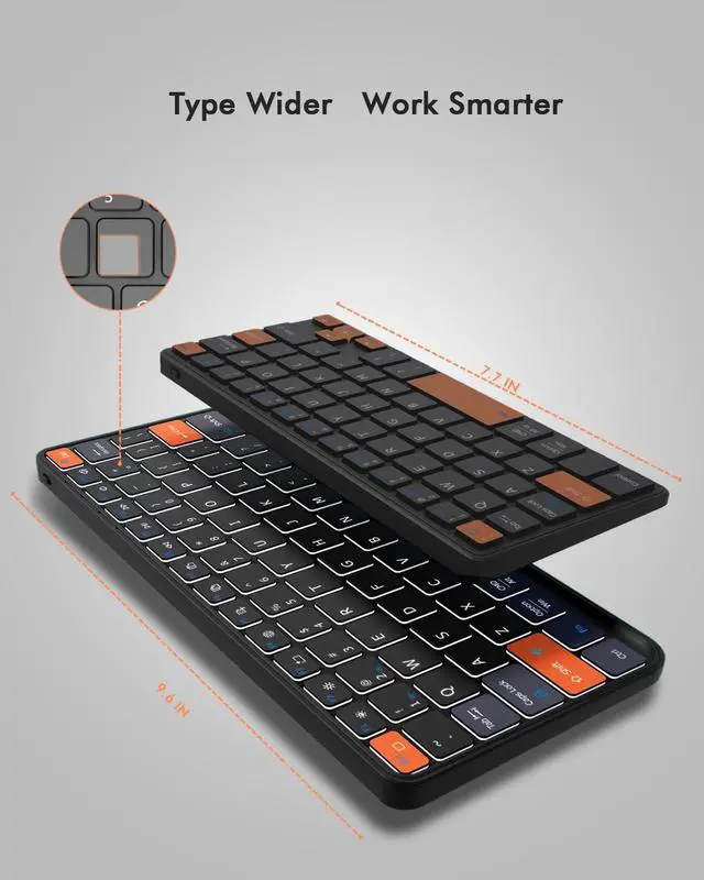 Alt view image 9 of 14 - Universal Travel Keyboard Plus, New Dual Bluetooth Portable Keypad with 7-Color Backlit & Any-Angle Stand, Wireless Tablet Keyboard for iPad/Z Fold/Galaxy Tabs/Phones, Keypad for iOS/Android/Windows