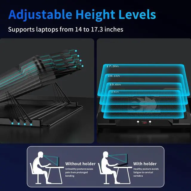 Alt view image 12 of 14 - Laptop Cooling Pad, Laptop Cooler Stand with 5.5" Movable Fan Easy to Clean, 10 RGB Light Modes, Auto Temp Sensor & 3-Speed Manual Control, Ultra Quiet 40dB for 1417.3 Inch Laptops
