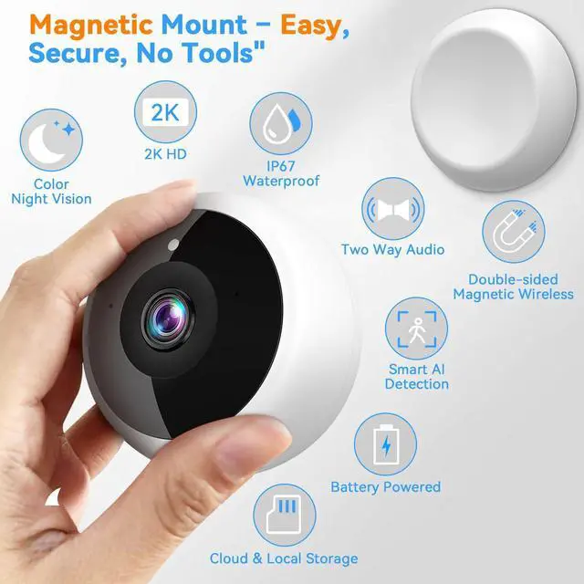 Alt view image 9 of 14 - Magnetic Security Camera Wireless - 2K HD Video, AI Motion Detection, Battery Powered, Ease of Setup, 2-Way Audio,IR Color Night Vision, Waterproof, Outdoor & Indoor Surveillance