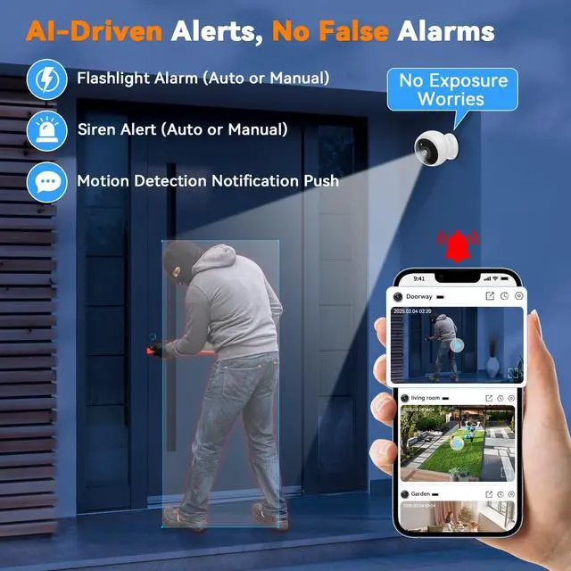 Alt view image 14 of 14 - Magnetic Security Camera Wireless - 2K HD Video, AI Motion Detection, Battery Powered, Ease of Setup, 2-Way Audio,IR Color Night Vision, Waterproof, Outdoor & Indoor Surveillance