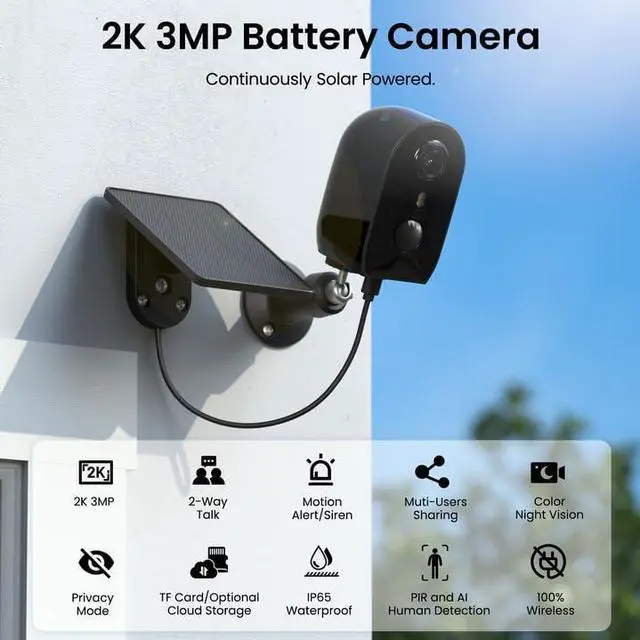 Alt view image 9 of 14 - Cameras for Home Security-2.4Ghz WiFi Security Cameras Wireless Outdoor, Battery Powered with Solar Panel, Color Night Vision, AI Motion Detection, SD Card/Cloud Storage, Work with Alexa, Y8 2P