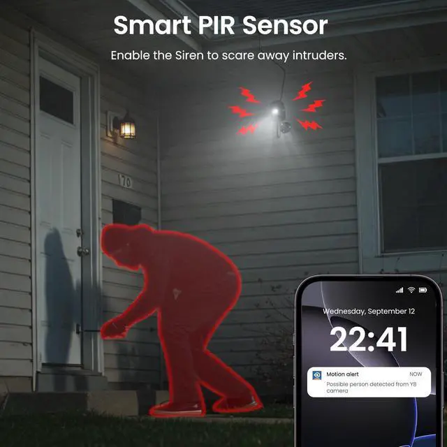 Alt view image 10 of 14 - Cameras for Home Security-2.4Ghz WiFi Security Cameras Wireless Outdoor, Battery Powered with Solar Panel, Color Night Vision, AI Motion Detection, SD Card/Cloud Storage, Work with Alexa, Y8 2P