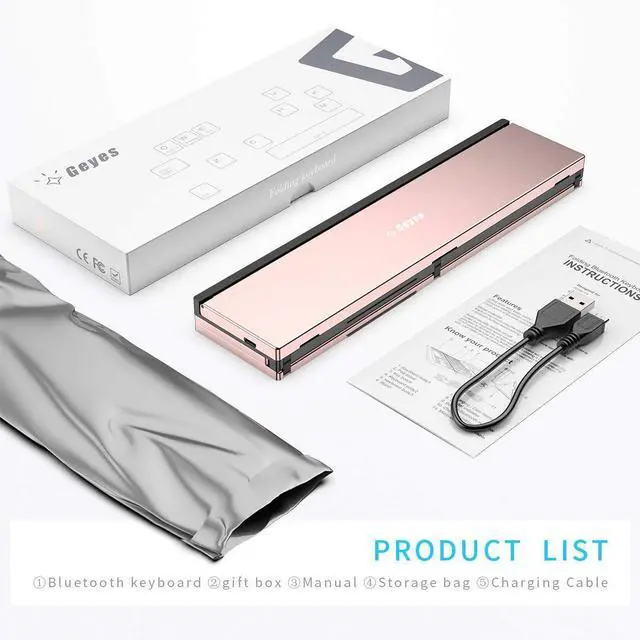Alt view image 13 of 14 - Bluetooth Keyboard Foldable Portable Folding Travel Keyboard for iPhone 15 Pro Plus/Xs/max/x/14/13 /12/11 /iPad/iPad mini 4, Samsung Android Tablet Smart Phone (Rose Gold)