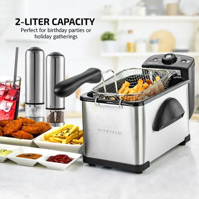 Alt view image 9 of 14 - Electric Deep Fryer 2 Liter Capacity, 1500 Watt Lid with Viewing Window and Odor Filter, Adjustable Temperature, Removable Frying Basket and Easy to Clean Stainless Steel Body, Silver FDM2201BR