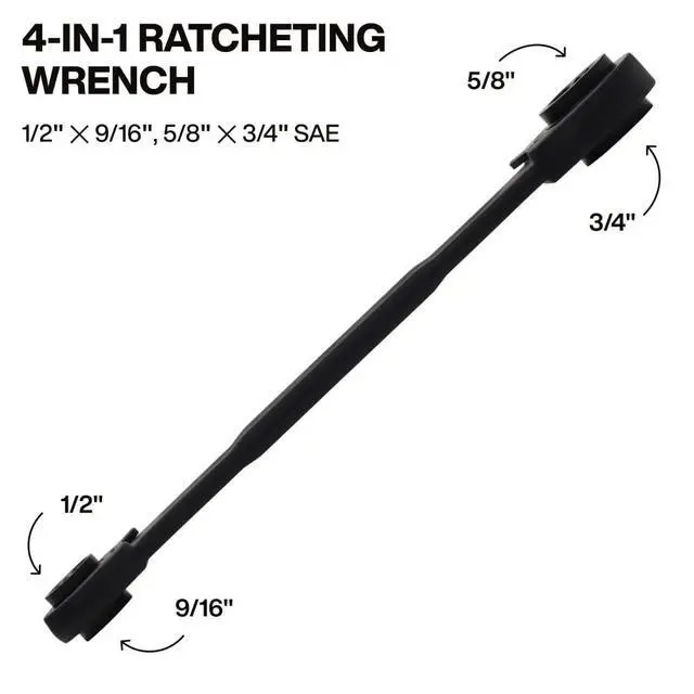 Alt view image 8 of 12 - 68215 4-in-1 Reversible Ratchet Wrench, Box Wrench, SAE Hex Sizes 1/2, 9/16, 5/8, 3/4-Inch, 90-Tooth Ratchet, Pass-Through Design