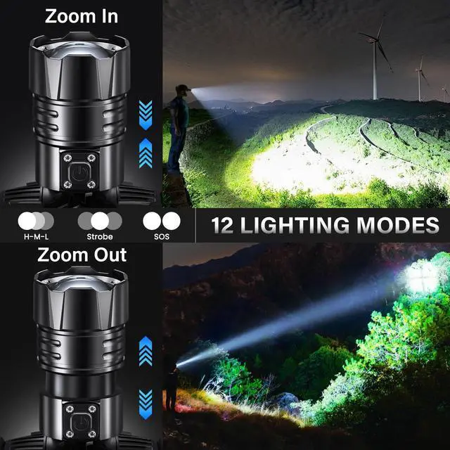 Alt view image 10 of 14 - Rechargeable LED Headlamp 99000 High Lumens, 95 Hours Long Lasting Head Light with Zoomable & IPX7 Waterproof & 12 Modes & 125° Adjustable, Powerful Head Lamp for Outdoor, Camping, Hardhat