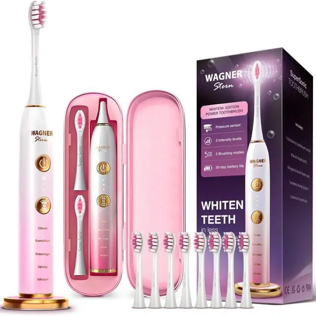 Alt view image 7 of 12 - WHITEN+ Edition. Whitening Electric Toothbrush with Pressure Sensor. Offers 5 Brushing Modes, 3 intensities, 8 Soft Brush Heads, and a Luxury Travel case.