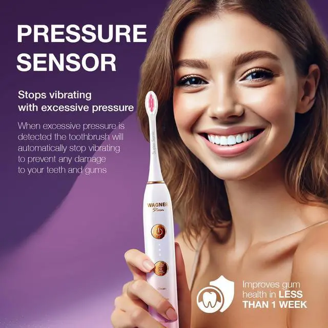 Alt view image 9 of 12 - WHITEN+ Edition. Whitening Electric Toothbrush with Pressure Sensor. Offers 5 Brushing Modes, 3 intensities, 8 Soft Brush Heads, and a Luxury Travel case.