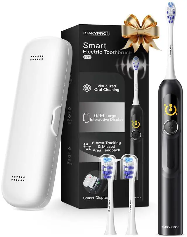 Alt view image 8 of 14 - AI Electric Toothbrush with Smart Display for Adults Kids | 150-Day Rechargeable Toothbrush, Real-Time Map |3-Min Timer, Travel Case | Teens Sonic Toothbrush Gift (G5S Black)