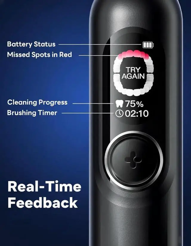 Alt view image 12 of 14 - AI Electric Toothbrush with Smart Display for Adults Kids | 150-Day Rechargeable Toothbrush, Real-Time Map |3-Min Timer, Travel Case | Teens Sonic Toothbrush Gift (G5S Black)