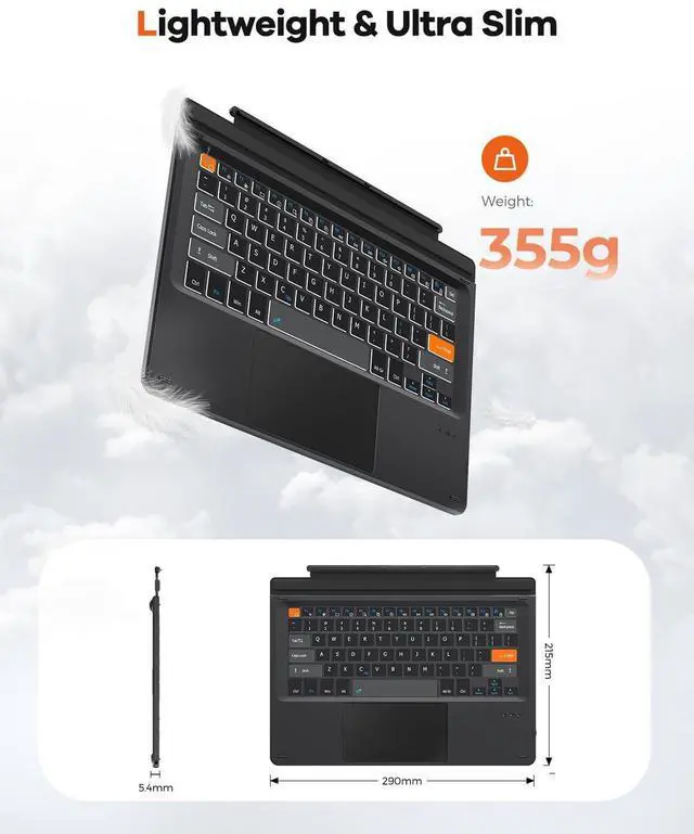Alt view image 10 of 14 - Surface Pro 7/7 Plus/6/5/4/3 12.3 inch Keyboard, Bluetooth Keyboard with Touch Pad & Lighting Keys Compatible with Surface Pro 12.3", Ultra-Slim Wireless Keypad for Windows 11