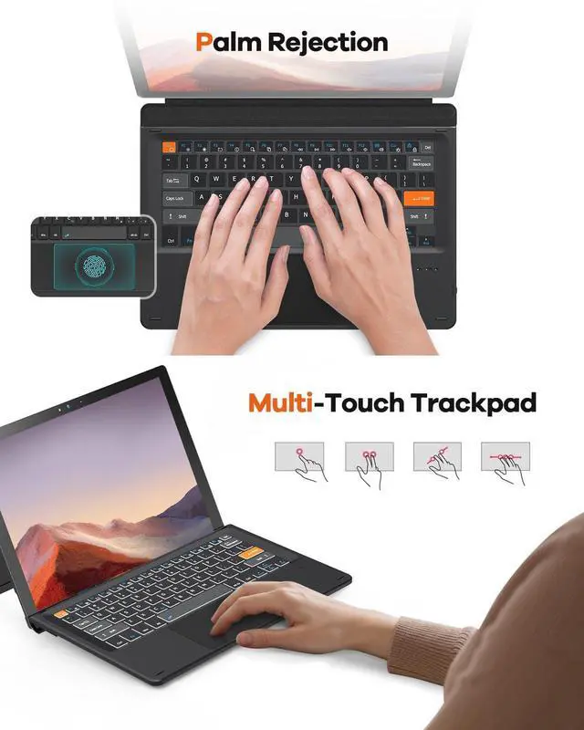 Alt view image 11 of 14 - Surface Pro 7/7 Plus/6/5/4/3 12.3 inch Keyboard, Bluetooth Keyboard with Touch Pad & Lighting Keys Compatible with Surface Pro 12.3", Ultra-Slim Wireless Keypad for Windows 11