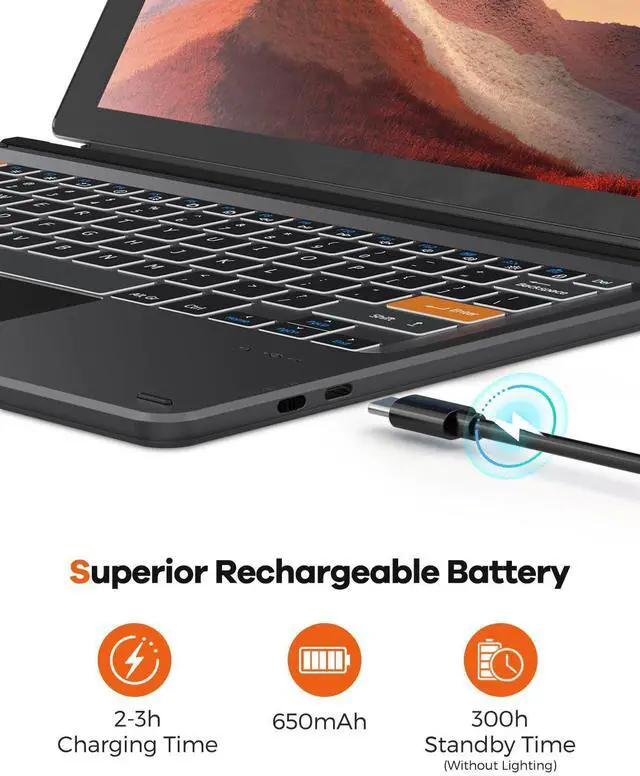 Alt view image 14 of 14 - Surface Pro 7/7 Plus/6/5/4/3 12.3 inch Keyboard, Bluetooth Keyboard with Touch Pad & Lighting Keys Compatible with Surface Pro 12.3", Ultra-Slim Wireless Keypad for Windows 11