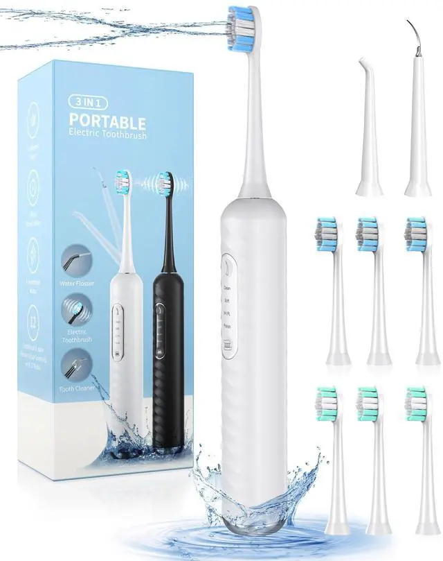 Alt view image 8 of 14 - Electric Toothbrush with Water flosser, 3 in 1 Teeth Cleaning Kit with 7 Modes, Electric Toothbrush and flosser Combofor Adults, Water Flosser Portable for Travel and Home (White)