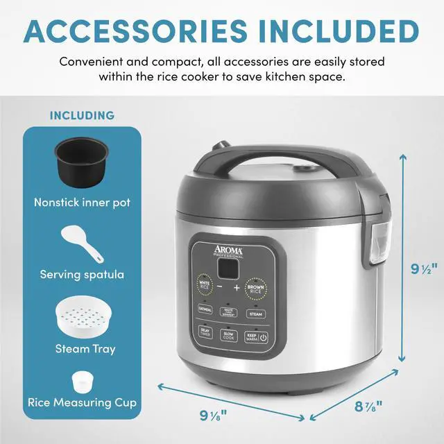 Alt view image 14 of 14 - Professional Digital Rice Cooker, Multicooker, 4-Cup (Uncooked) / 8-Cup (Cooked), Steamer, Slow Cooker, Grain Cooker, 2Qt, Stainless Steel Exterior, ARC-994SG