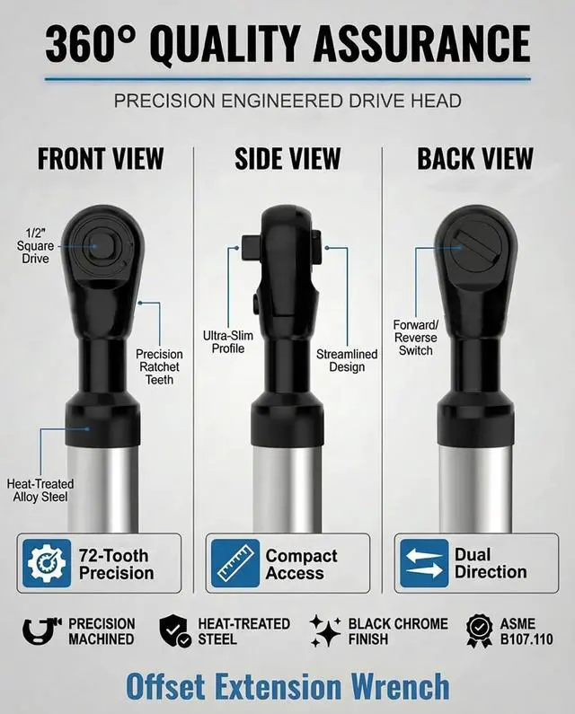 Alt view image 9 of 12 - Offset Extension Wrench Impact 1/2",Right Angle Impact Wrench Extender for Drill,Electric Ratchet Wrench for Tight Spaces,with 4 Socket