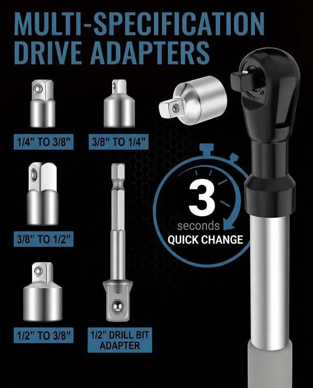 Alt view image 11 of 12 - Offset Extension Wrench Impact 1/2",Right Angle Impact Wrench Extender for Drill,Electric Ratchet Wrench for Tight Spaces,with 4 Socket
