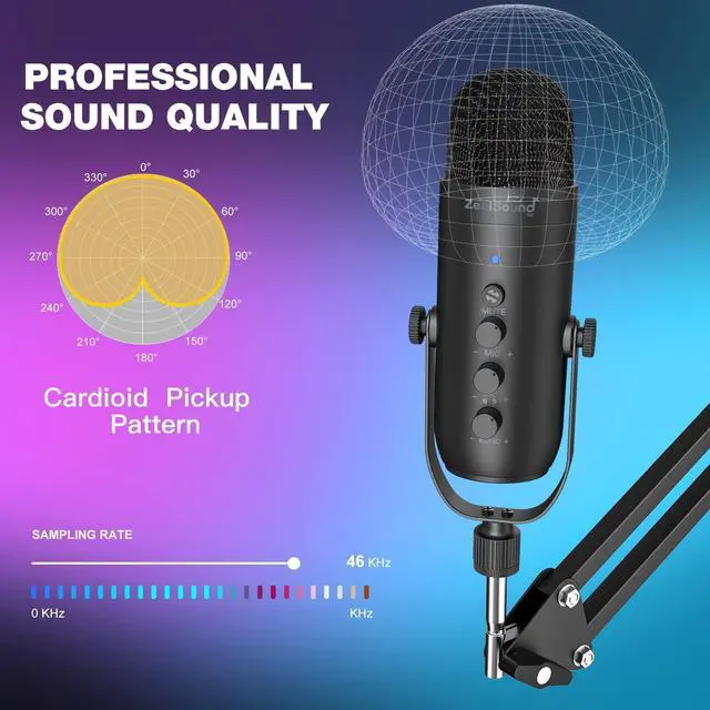 Alt view image 10 of 14 - Gaming Microphone for PC, USB Podcast Microphone with Noise Reduction, Mute & Gain Control, Zero-Latency Monitoring, Echo Control, Boom Arm, for Mac, iPhone, Stream, YouTube, TikTok, Discord
