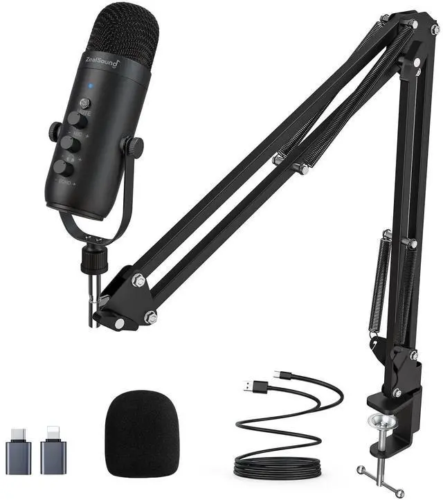 Alt view image 8 of 14 - Gaming Microphone for PC, USB Podcast Microphone with Noise Reduction, Mute & Gain Control, Zero-Latency Monitoring, Echo Control, Boom Arm, for Mac, iPhone, Stream, YouTube, TikTok, Discord