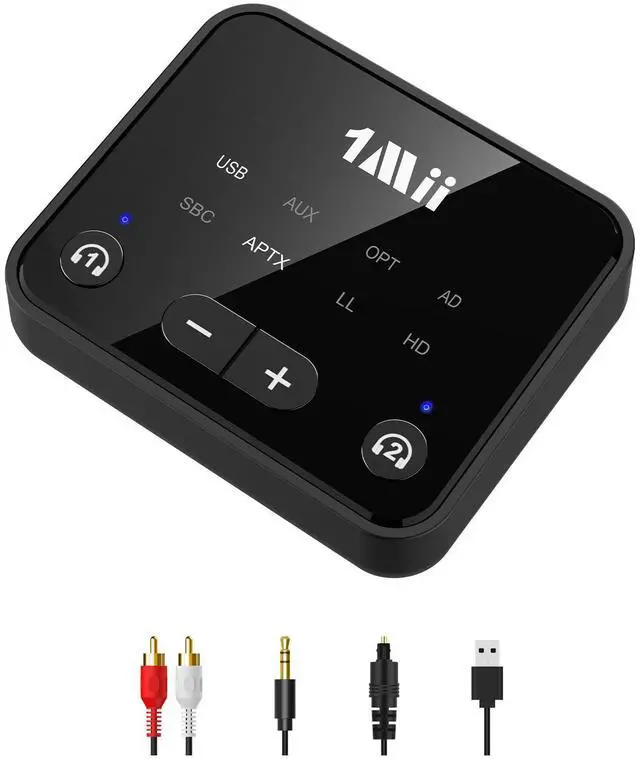 Alt view image 8 of 14 - Bluetooth 5.3 Transmitter for TV to 2 Wireless Headphones, Long Range 100ft Bluetooth Adapter for TV aptX Adaptive & HD/Volume Control, Optical/USB/AUX/RCA Audio Inputs