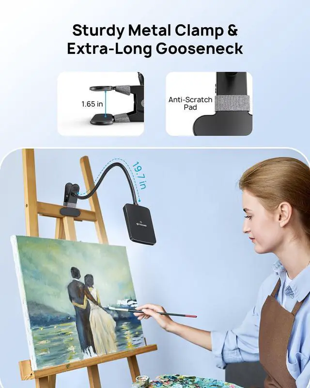 Alt view image 11 of 14 - LED Desk Lamp with Clamp, 1000LM Super Bright 3-Level Dimmable Desk Light 6000K Daylight, Extra-Long Flexible Gooseneck Clip on Light, Eye-Care Clamp Lamp for Painting, Workbench,Reading, Sewing