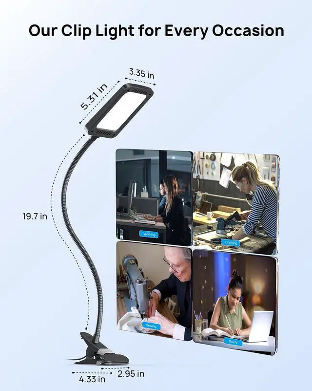 Alt view image 13 of 14 - LED Desk Lamp with Clamp, 1000LM Super Bright 3-Level Dimmable Desk Light 6000K Daylight, Extra-Long Flexible Gooseneck Clip on Light, Eye-Care Clamp Lamp for Painting, Workbench,Reading, Sewing