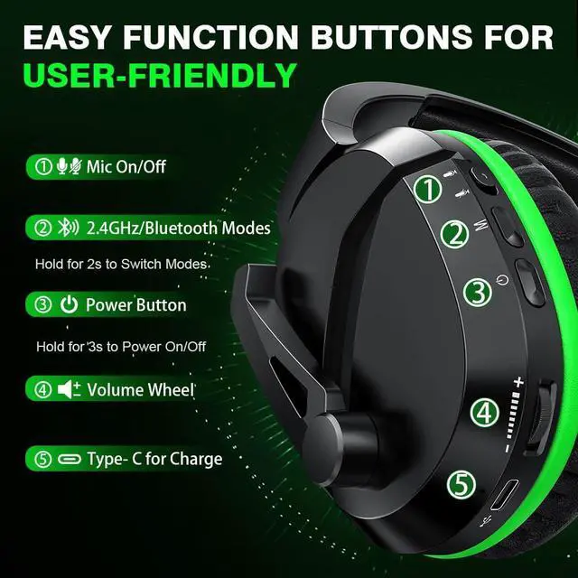 Alt view image 14 of 14 - Wireless Gaming Headset for Xbox Series X|S, Xbox One, PS5, PC, Mac, Switch Bluetooth Headphones with Noise Cancelling Mic, 60H Playtime, Low Latency, Lightweight for Gamers