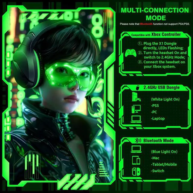 Alt view image 13 of 14 - Wireless Gaming Headset for Xbox Series X|S, Xbox One, PS5, PC, Mac, Switch Bluetooth Headphones with Noise Cancelling Mic, 60H Playtime, Low Latency, Lightweight for Gamers